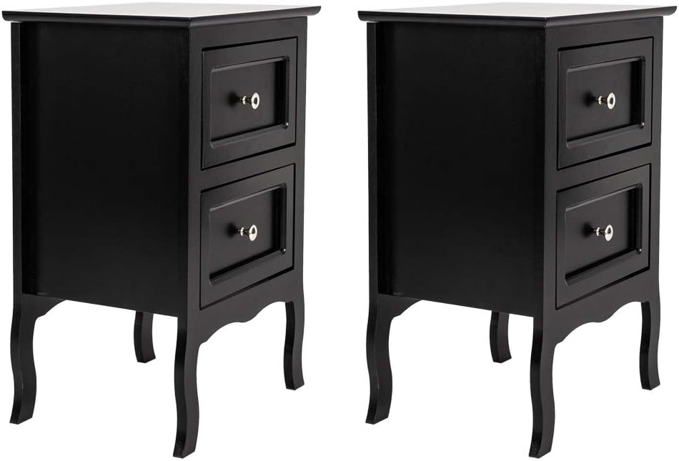 Nightstand End Table with 2 Drawers,Wooden Accent Table Sofa Bed Side Storage Cabinet,Set of 2,Black