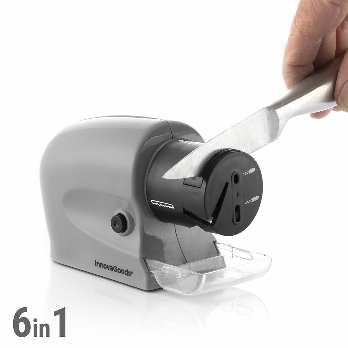 InnovaGoods | Afilador de cuchillos eléctrico multiusos 6 en 1 Esharp | Gris