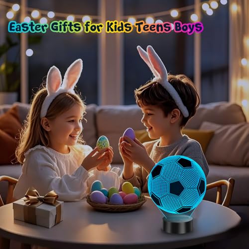 Linkax Football Gifts for Boys, 3D Illusion Football Night Light for Girl Bedroom Decor, 16 Colors Change 5 6 7 8 9 10 11 12 Year Old Boy Birthday Easter Valentines Gifts for Teenage Boy