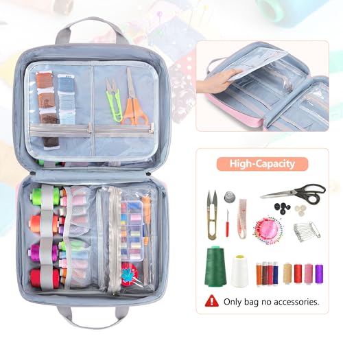 Image of LUXJA Sewing Storage Organizer with Folio Open Design, Sewing Organizer Bag with Versatile Pockets for Sewing Kits, Pink