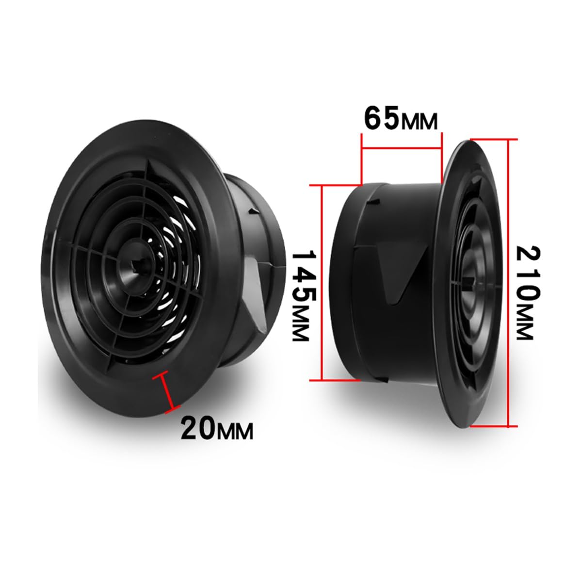 Griglia di ventilazione a parete regolabile rotonda in plastica ABS | ABS regolabile rotondo nero da 75-200 mm: ventilazione con canalizzazione a parete for bagno, cucina, ufficio(150mm)