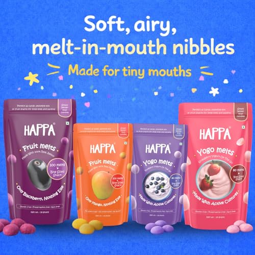 Image of Happa Fruit & Greek Yogurt Melts | 100% Fruit & Yogurt Candy for Babies, Kids & Adults | No Added Colours, No Artificial Flavours | Melt-in-Mouth | 8M+ | 20g Pack of 4