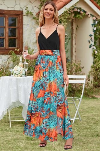 Image of Newshows Women's 2026 Lightweight Summer Wedding Guest Beach Vacation Casual V Neck Split Flowy Maxi Dress