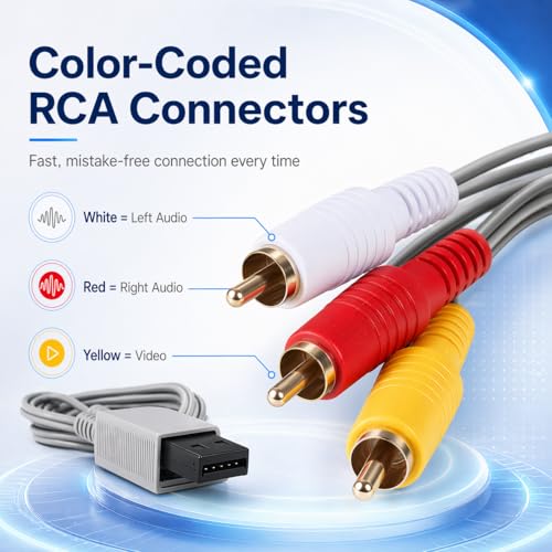 Image of PORTHOLIC AV Cable for Wii and Wii U, 6FT /1.8M Wii Component Cable Composite Audio Video RCA Cable Cord with Red White Yellow Connectors, Plug and Play TV Connection Cable