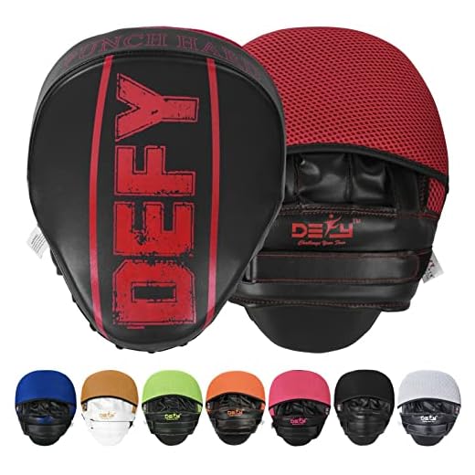 DEFY Challenger Punching Mitts Kickboxing Muay Thai MMA Boxing Pads Target Curved Gloves Training Hand Target for Kids, Youth, Men & Women (Red)
