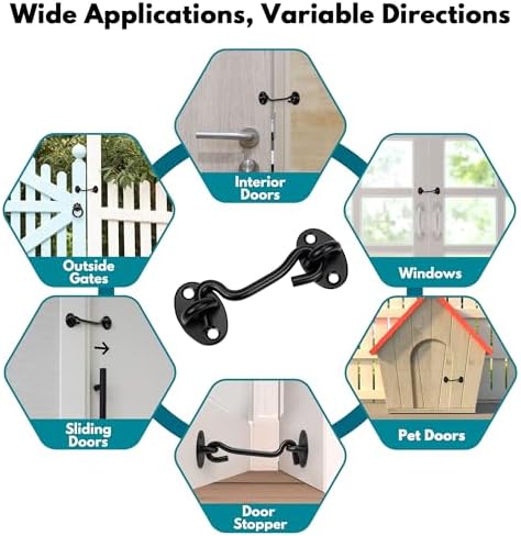 Rainspire (2 Pack) 3 Inch Privacy Hook and Eye Latch for Barn Door, Stainless Steel Gate Latch Barn Door Lock Cabin Hooks for Gate Shutters Window Slide Barn Shed Cabinet Bathroom, Black - 5