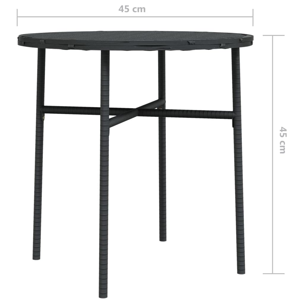 Runder Teetisch aus PE-Rattan Schwarz 45 cm für Garten Balkon Terrasse mit Stahlgestell und PP-Platte, witterungsbeständiger Beistelltisch für Getränke und Snacks,