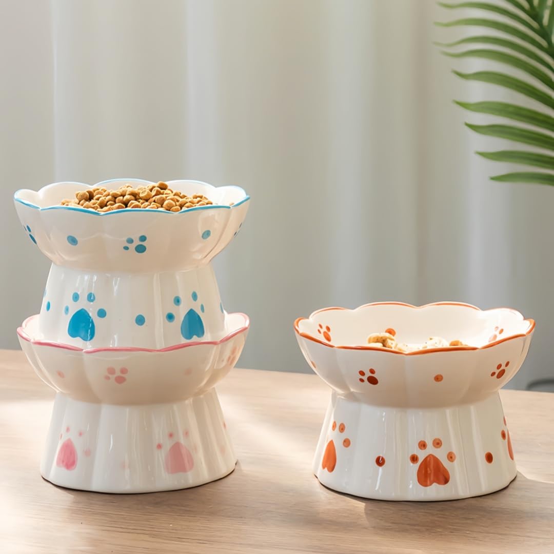 MEETOZ Ceramic Cat Feeder, Elevated Cat Feeding Bowls with Stand Flat mouth Water Bowls - Image 4