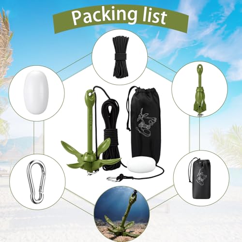 Image of MorningRo 1 Pack 1.5 /3.5 lb Marine Kayak Anchor Kit with 40ft Rope and Buoy Folding Grapnel Boat Anchor Kit Kayak Fishing Accessories for Small Boats, Canoe, SUP Paddle Boards