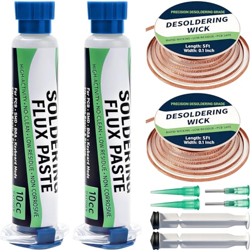 Solder Flux Paste & Desoldering Wick: No Clean Rosin Handy Flux Syringe + Solder Wick Braid Circuit...