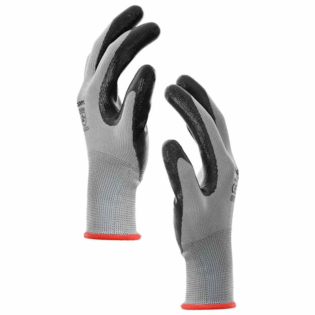Guantes de trabajo 24 piezas gris negro talla 7 S de poliéster resistente con agarre antideslizante para jardín, construcción, taller y montaje, transpirables, resistentes al desgaste