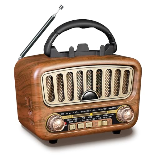 Retro Radio mit Bluetooth 5.0, AM/FM/SW Nostalgie Radio Klein mit 5-W-Lautsprecher, Unterstützt USB/TF/AUX Funktion, Tragbar Küchenradio für Zuhause Büro Outdoor