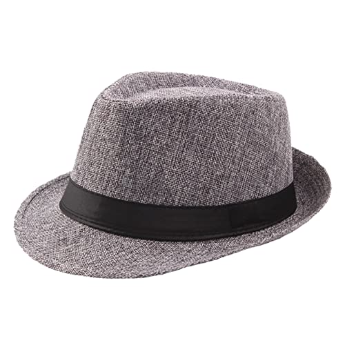 Men Fedora Hats Jazz Hat Caps Breathable Linen Top Outdoor Sun Curly Brim Straw Cap Man Summer Khaki #TOP3