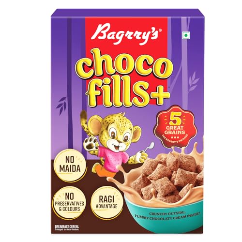 Image of Bagrrys Choco Fills Plus | 5 Grain Goodness | Ragi Advantage | Source of Fibre | Kids Cereal | Choco Fills, 250 g Box