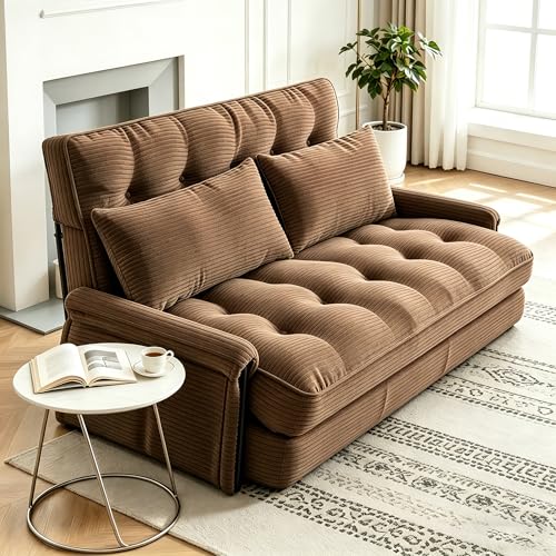 Image of 5-Position Adjustable Floor Sofa Couch,Multi-Functional Bean Bag Bed,Foldable Lazy Sofa Sleeper Bed with Armrest,Ideal for Reading and Playing (Brown)