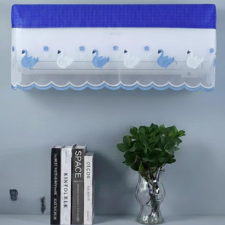 Image of Premium Cotton Net AC Cover for 1.5-2 Ton Split Air Conditioner | Dust Protection AC Indoor Unit Cover for Summer | Embroidered & Printed | Pack of 1 (Blue Duck)