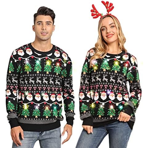 Belovecol Suéter de Navidad Feo para Hombre, Jersey de Navidad con luz LED Sudadera Divertida Ropa M Cover