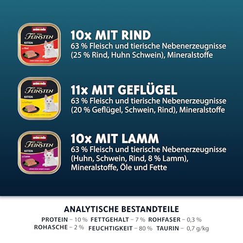 animonda Vom Feinsten Kitten Vielfalt für Katzenkinder (32 x 100g), Kitten Nassfutter für junge Katzen, Katzenfutter ohne Getreide und Zucker, mit 100 % frischen, fleischlichen Zutaten