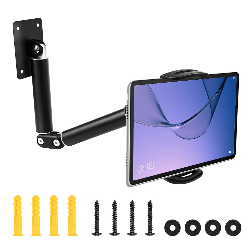 Soporte de Pared para Tablet, Soporte para Teléfono Móvil Tablet iPad de 4 a 13 Pulgadas Soporte de Pared para iPad Giratorio 360º con Largo Brazo Extensible de Aleación de Aluminio