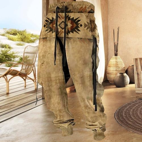 Bengbobar Cowboy Pants Men Native American Novelty Graphic Western Trousers Casual Loose Elastic Drawstring Baggy Pants3