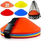 Disc Soccer Cones for Training Kids with Mesh Bag & Strap - 15/24/50/100 Small Plastic Cones for Sports Training - Flexible Conos for Soccer Practice Equipment, Basketball & Football Drills Equipment