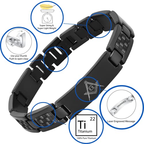 Masonicman Black Titanium Masonic Freemasonry Masonic Bracelet With Black Carbon Fiber Adjusting Tool And Gift Box #TOP2