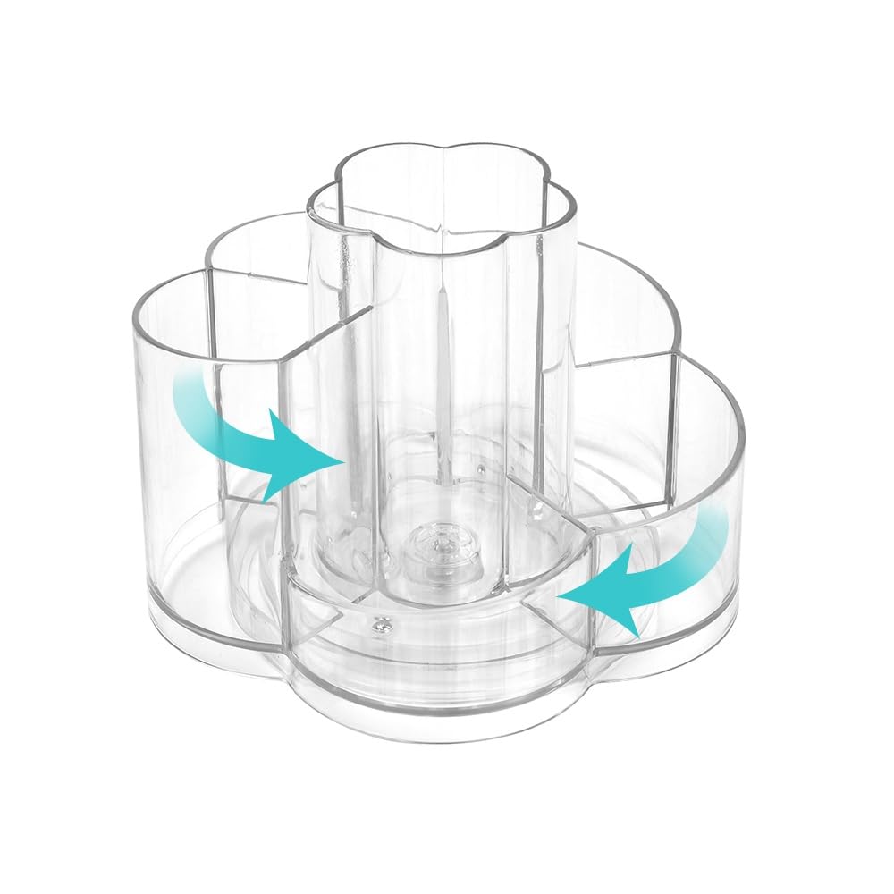 QINERSAW Organizador de Brochas Maquillaje Porta Brochas de Maquillaje Giratorio de 360 Grados Soporte para Brochas Maquillaje con 6 Compartimentos para Pinceles Rímel, Herramientas Maquillaje