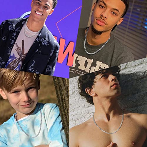 Reoxvo Mens Chain Necklaces Silver Cuban Curb Link Chain For Mens Jewelry Gifts For Boyfriends Stainless Steel Italian Chain Necklace Mens 20Inch #TOP1