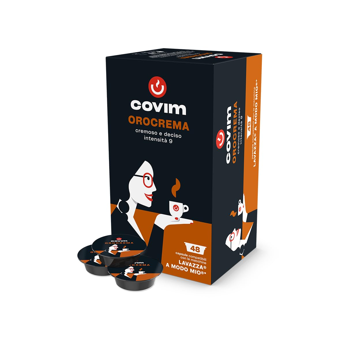 Covim Caffè - Capsule di Caffè Orocrema, 192 Capsule Monodose (4x48pz), Intensità 9, Compatibili con Lavazza A Modo Mio, Espresso Cremoso e Intenso con Aroma di Legno Tropicale