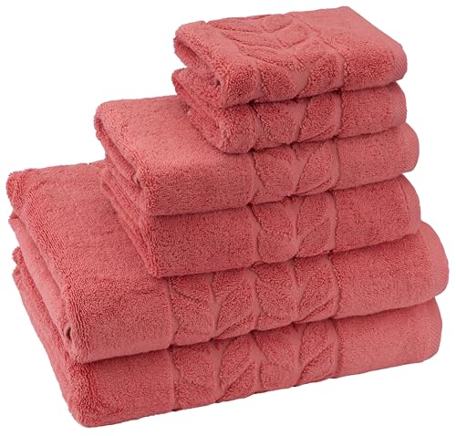 BAGNO MILANO Organic Turkish Cotton Bath Towels, Hand Towels Luxury Jacquard Collection, Certified Organic Cotton Towel Set (Coral Red, 6 Pcs Towel Set)
