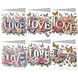 Aukojoy Juego de 6 tarjetas de felicitación de diamantes con sobres para regalo, hechas a mano, brillantes, diseños variados para adultos