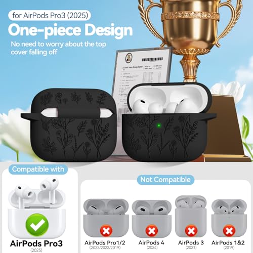 Image of for Airpods Pro 3 Case, Flower Engraved Cases for Apple AirPods Pro 3rd Generation 2025, Soft Silicone Cover for Men Women Girly with Cleaning Kit & Keychain, Anti-Scratch, Shockproof