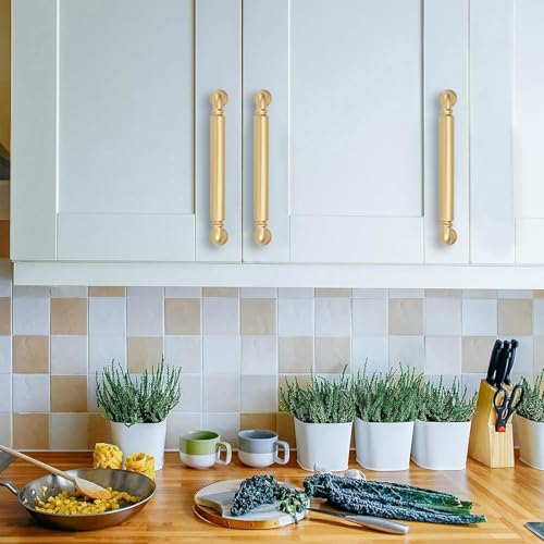 CABDM 2 Pack 5 Inch Hole Center Brushed Gold Cabinet pulls Heavy-Duty Solid Matte Satin Gold Cabinet Handle Hardware Suitable for cabinets Dressers Kitchens and Bathroom cabinets. by CABDM - Used condition - Image 3