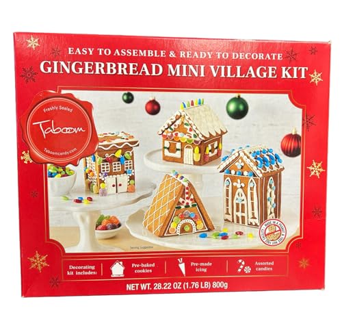 Gingerbread House Kit Mini Village – Set of 4 DIY Christmas Cookie Decorating Kits, Easy to Assemble Christmas Gingerbread Houses - Icing, Sprinkles & Candy Decorations Included