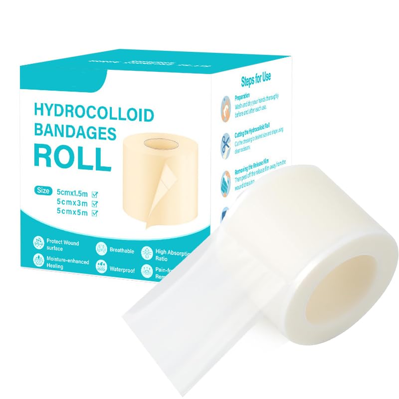 5cmx1.5m Hydrocolloid Bandage, Wound Care Hydrocolloid Roll, Cut-to-size Waterproof Tape,Portable Gentle Breathable Bandage,suitable For Sensitive Skin Hands Feet Toe Face Pimple Transparent