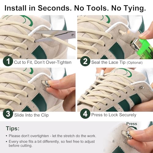 Image of Stepace 2 Pairs Elastic No Tie Shoe Laces for Kids and Adults Sneakers, Stretch Flat Tieless Shoestrings