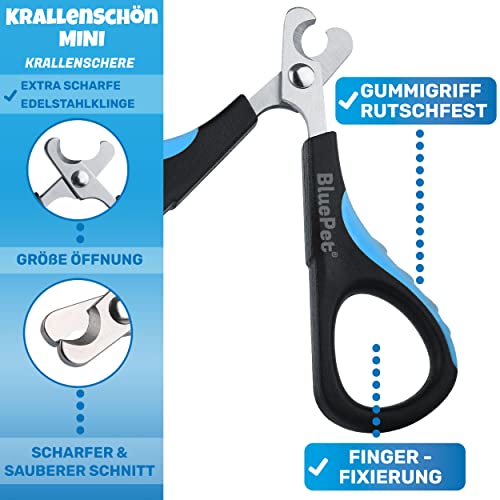 BluePet Mini Krallenschere für Katzen, Hunde, Kaninchen & Welpen I Einfach & Sicher bei engsitzenden Katzenkrallen I Kleiner Krallenschneider & Nagelschere I Nagelschneider + Krallenpflege Tier