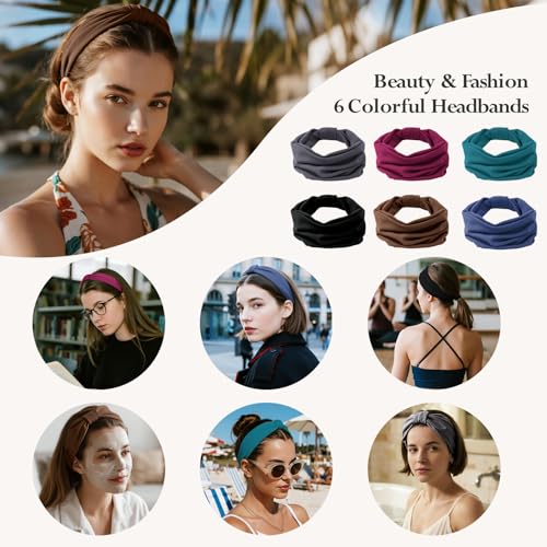 Image of HSEM Headbands for Women, Wide Elastic Head Bands, Non-Slip Thick Hair Bands, Sports Stretchy Sweat Bands, Large Knotted Soft Headband, Gray Burgundy Green Black Coffee Navy