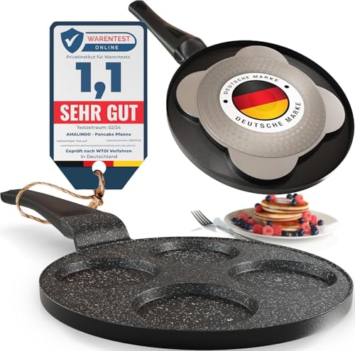 Amalindo Pancake Pfanne Ø 26 cm mit 4 Mulden Spiegeleipfanne aus Aluguss mit Marmor-Antihaftbeschichtung PFOA-frei für Induktion Ceran Gas & Elektro für Pfannkuchen Eier Poffertjes
