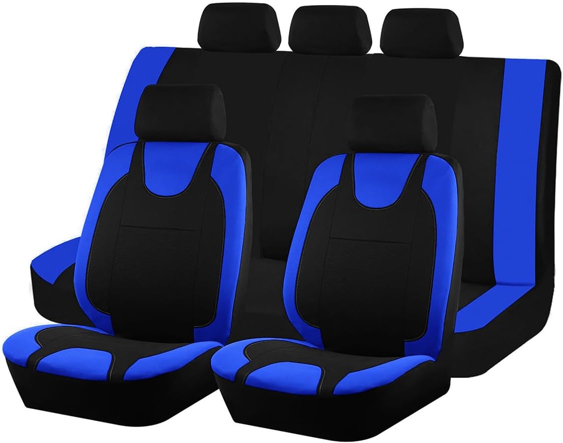 Car Seat Covers Full Set, Split Waterproof Polyester Mesh Vehicle Front and Rear Seat Protectors, All-Weather Automotive Interior Chair Cushion, Universal for Automobile RV Truck (Blue)