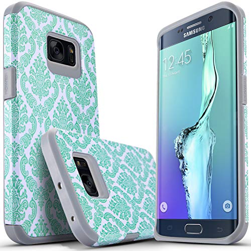 STARSHOP Compatible with Samsung Galaxy S6 Edge Case, (NOT FIT S6/S6 Edge Plus) [Shock Absorption] Drop Protection Dual Layers Impact Advanced Protective Phone Cover-Teal Lace