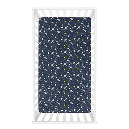 Image of Sammy & Lou Rockets 2-Pack Microfiber Fitted Crib Sheet Set, Fits Standard Crib Mattress 28 in x 52 in; Fully Elasticized,