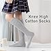 EPEIUS Girls Knee High Socks Seamless Cotton School Uniform Socks Kids Boy Long Sock 8-11 Years 3 Pack (Black White Light Grey L)
