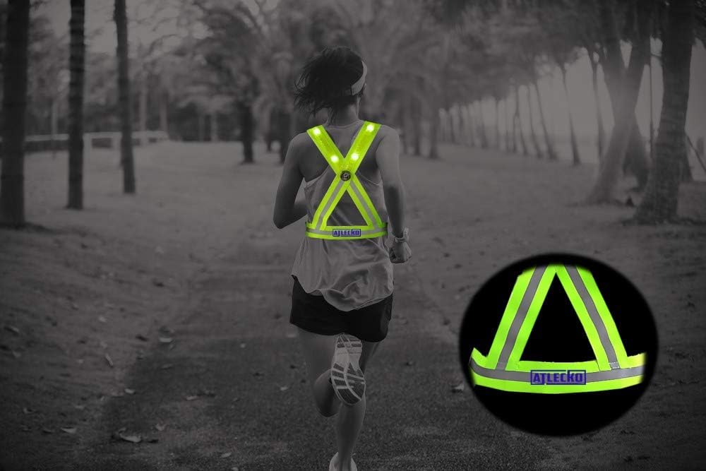 Atlecko 360° Rechargeable LED Running, Cycling, Hiking Reflective Vest & Belt for Men, Women & Kids - Safe & Comfortable - Bright Lights for High Visibility, Excellent Battery Life, Perfect for Night