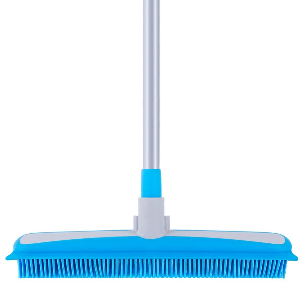 MR.SIGA Soft Bristle Rubber Broom and Squeegee with Telescopic Handle- 12.4" Width