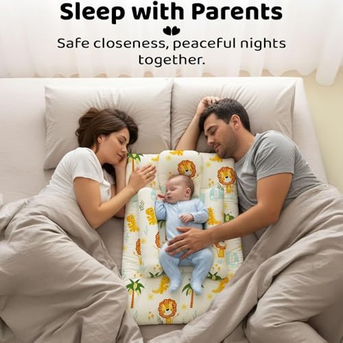 Image of StarAndDaisy Newborn Baby Bedding Set, Baby Bed Soft & Breathable, Godari Boys & Girl Design, Cushioned Mattress Sheet with 2 Side Bolster Pillows & 1 Head Pillow.