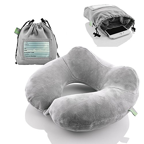 Inflatable Travel Neck Pillow: Extra-Soft, Cushion. For Airplanes, Trains, Cars, Portable Travel Accessory-With Carrying…