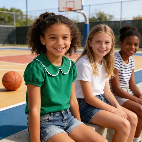 Image of LYSMuch Girl Short Sleeve Peter Pan Collar Shirt Kid School Polo Shirt