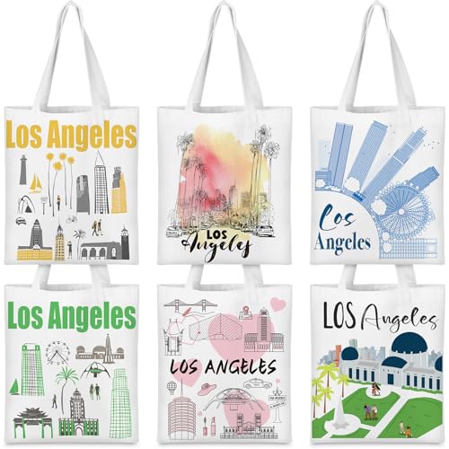 Talltalk 6 Pcs Los Angeles Canvas Tote Bag Watercolor Los Angeles City Souvenir Gift Souvenir Women...
