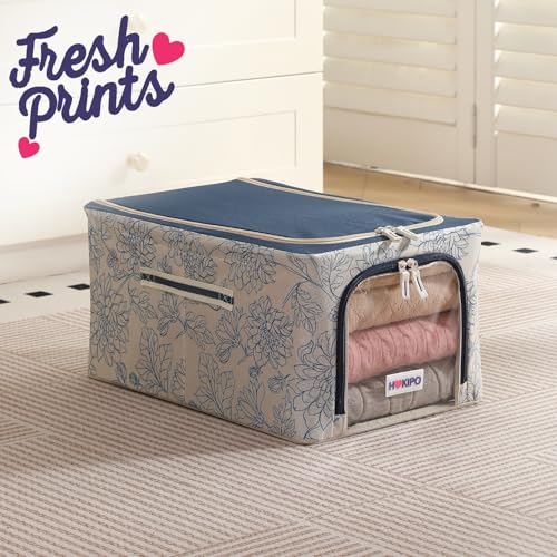 Image of HOKIPO 600D Oxford Fabric Cloth Organizer for Storage, Blue Blossom - Medium Pack of 1 (AR-6488-BLU)
